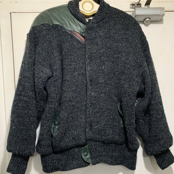 VINTAGE JEAN-MICHEL CROPSAL MONTREAL KNIT WOOL LEATHER BOMBER JACKETS SIZE XL - Picture 9 of 15